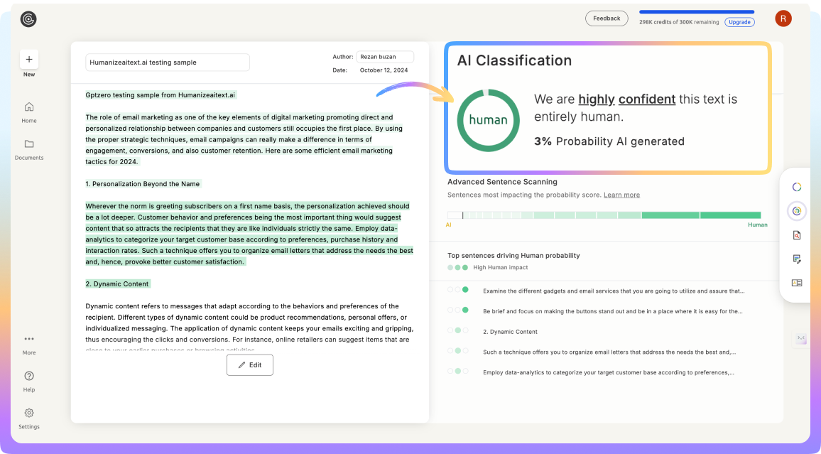 GPTZero AI Detection Example