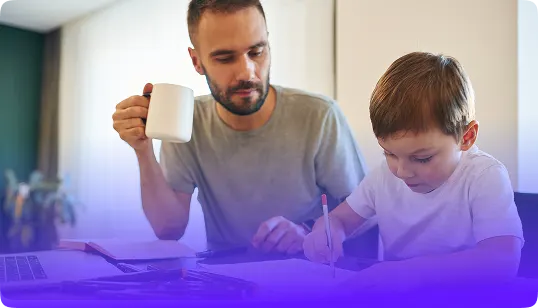 Orang tua menggunakan pemecah soal matematika