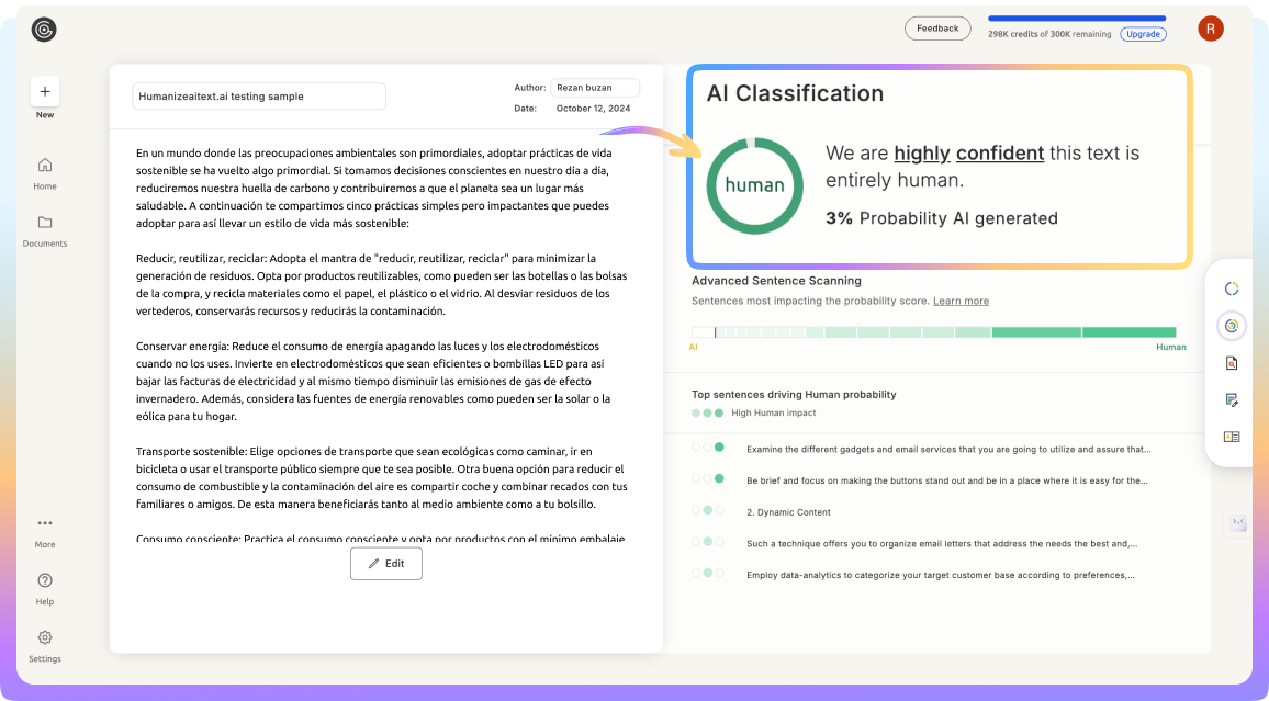 GPTZero AI Detection Example