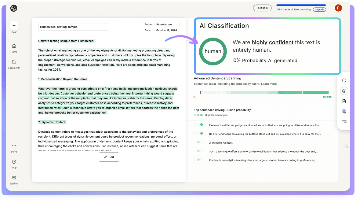 GPTZero AI Detection Example