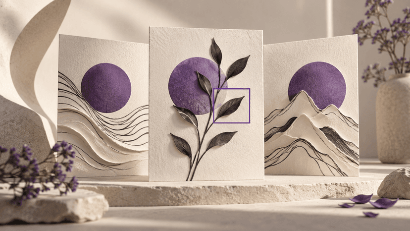 Three campaign cards show different arrangements around a shared violet circle.