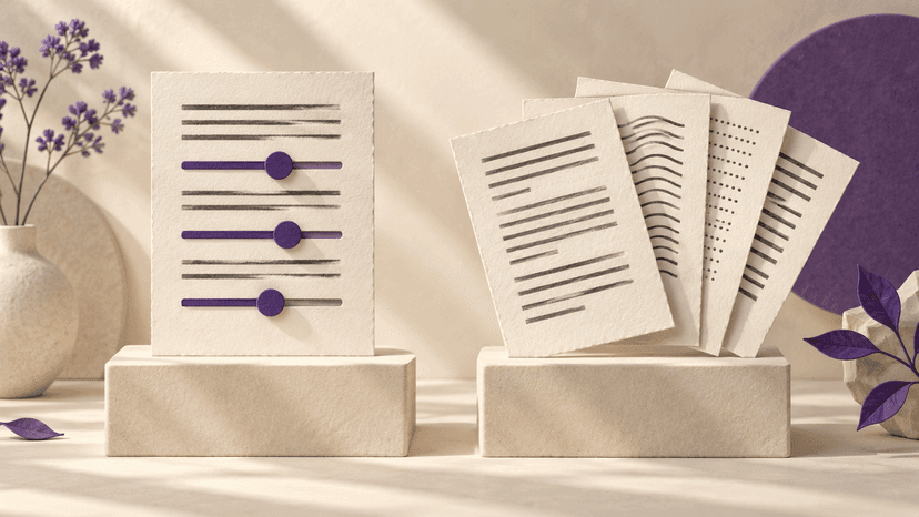An adjustable draft stands beside a fan of alternative draft pages.